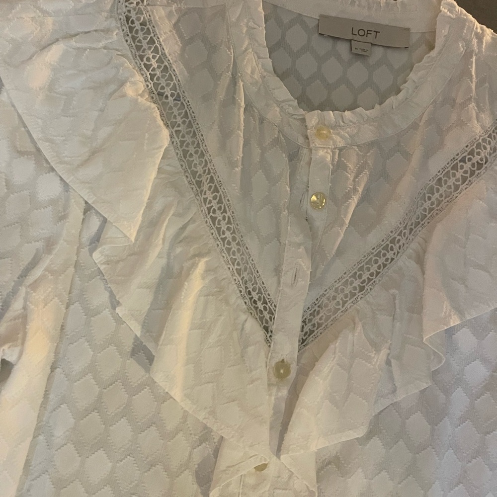 LOFT Ivory Ruffled Button-Up Blouse - Picture 2 of 4